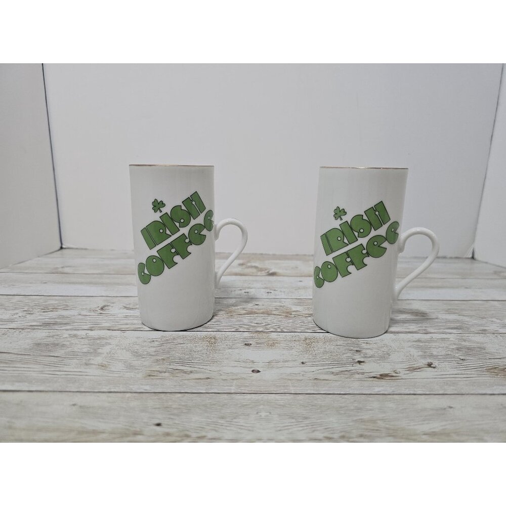 Set of two vintage Irish Coffee mugs with shamrock‎ details and recipe